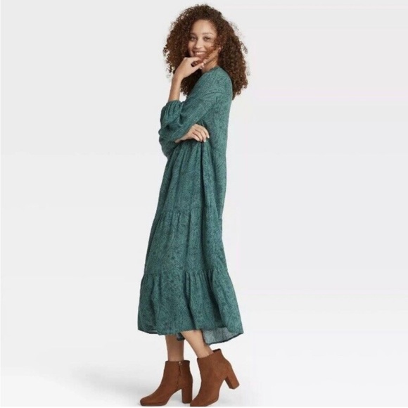 a new day Dresses & Skirts - A New Day Long Sleeve Teal Paisley Print Maxi Dress